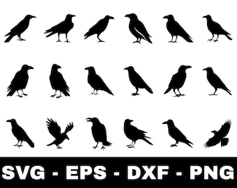 Raven svg Bundle | 18 Gothic Bird Silhouette Cut Files for Cricut Silhouette | Crow Raven Clipart svg png eps dxf Dark Nature Decor