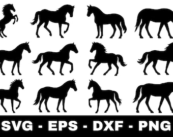 Horse Silhouette SVG Bundle, Running Equestrian Clipart (Digital Download)