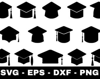 L'obtention du diplôme Cap Silhouette SVG Bundle, 14 modèles de casquettes de diplômés svg png eps dxf, promotion 2026 Clipart, fichiers coupés l'obtention du diplôme pour Cricut