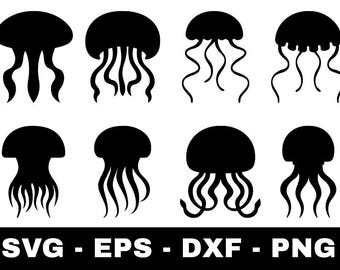 Jellyfish Silhouette SVG Bundle – 8 Ocean Sea Life Designs (svg, png, eps, dxf)