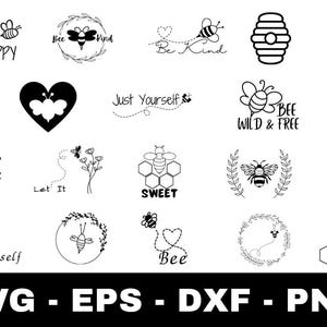 Bee SVG Bundle, Honey Bee Quotes SVG, 20 Bee Designs png, eps, dxf, Cute Bee Clipart & Funny Quotes, Cricut Cut Files, Beekeeping SVG