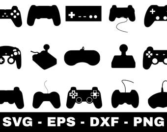 Spelkontroll svg-paket | 15 spelkontrollsilhuettklippfiler för Cricut Silhouette | Gaming Clipart svg png eps dxf
