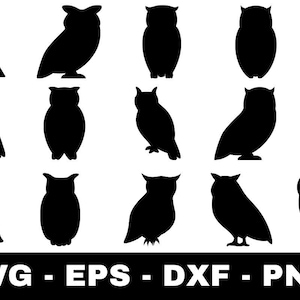 Owl svg Bundle | 15 Owl Silhouette Cut Files for Cricut Silhouette Cameo | Woodland Owl Clipart svg png eps dxf Nursery Decor