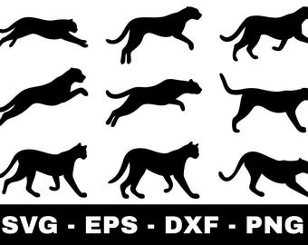 走るチーターのシルエット svg png dxf eps | Cricut カットファイル | 野生動物のクリップアート