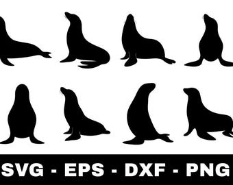 Seal Silhouette SVG Bundle – 8 Ocean Animal Cut Files (svg, png, eps, dxf)