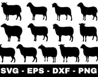 Sheep Silhouette SVG Bundle – 13 Farm Animal Cut Files (svg, png, eps, dxf)