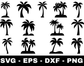 Palm Tree svg Bundle | 13 Tropical Palm Tree Silhouette Cut Files for Cricut Silhouette | Beach Summer Clipart svg png eps dxf