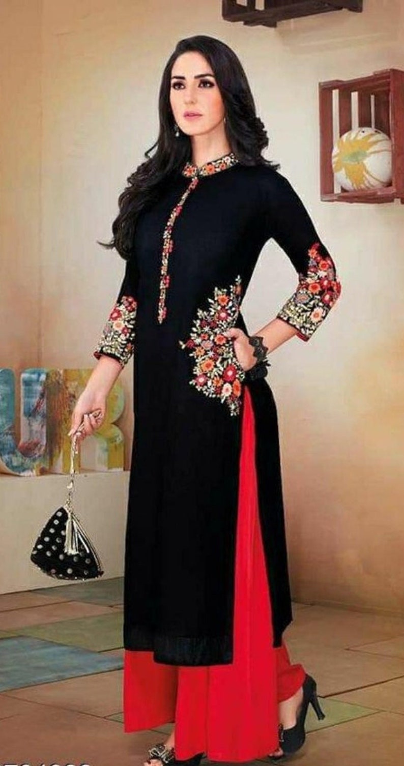 Reyon Fabric Designer Embroidery Work Kurti Palazzo Set for - Etsy