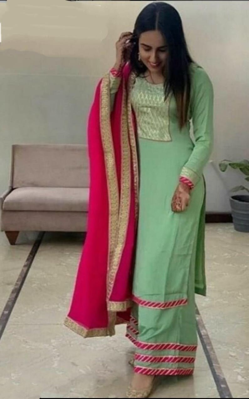 Designer Kurti Palazzo Gotta Work & Chiffon Dupatta Set for Etsy