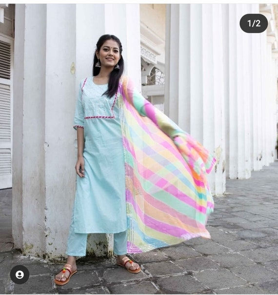Kurti Pant and Kota Doria Dupatta Set 