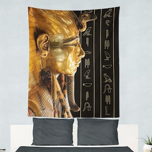 Egyptian Tapestry King Tut Ank Amun - Realistic Design with Hieroglyphics
