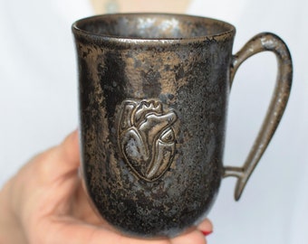 Anatomical heart ceramic mug, valentine gift, valentine ceramic mug, mug with heart, gold and silver, for coffee, for tea, coffee mug