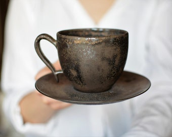 Rustic ceramic cup, housewarming gift, gold and silver, for coffee, for tea, coffee cup, tea cup, for him, for her, diner cup