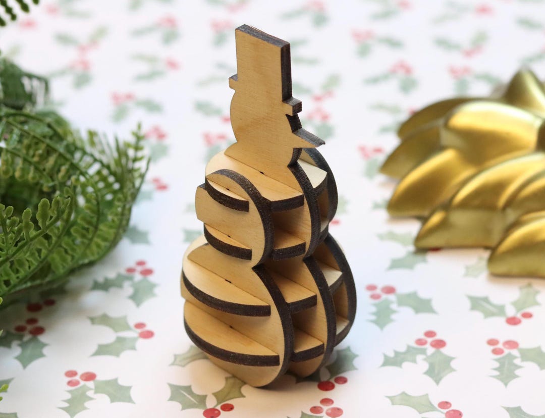 3D Wooden Snowman Puzzle - Christmas Holiday Interlocking Puzzle ...