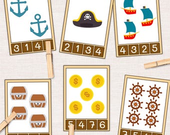 Pirate Counting Clip Cards, Preschool Printable (Digital Download)