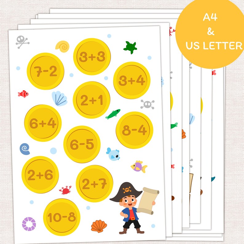 Pirate Math Learning Practice for Kids, Instand Download, Addition ...