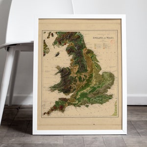 Geologische Relief Karte von England und Wales - Vintage Wohnkultur Poster