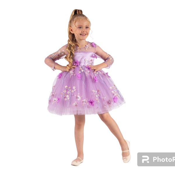 Encanto Birthday Dress ,purple girl dress, Junior bridesmaid dress, Tutu dress, Lace flower girl dress,girls tulle dress , Encanto Costume