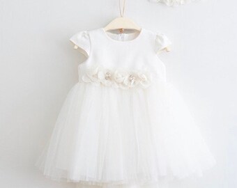 Christening dress, Blessing dress for baby girl, Ecru  baby dress, 0-6 Month , Baby girl Baptism outfits , Baby clothing set