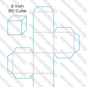 3D Cube (2 cale) Składany szablon: Pobieranie cyfrowe - Drukuj w domu DYI Origami Craft Shape Box Cut Out - Wzór Cricut Cutter - SVG PDF