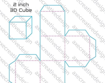 3D Würfel (2 inch) Faltbare Vorlage: Digitaler Download - Druck zu Hause DYI Origami Handwerk Form Box Ausschneiden - Cricut Cutter Muster - SVG PDF