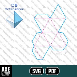 D8 Dice Triangle Foldable Template: Digital Download - Print at Home DYI Origami Craft Shape Box Cut Out - Cricut Cutter Pattern - SVG PDF