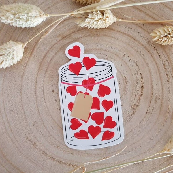 Sticker vinyle cœurs dans  un bocal saint valentin