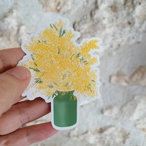 Sticker Vinyle Mimosa - Autocollant Floral Décoratif - Papeterie - Autocollant imperméable pour cahier, ordinateur, tablette