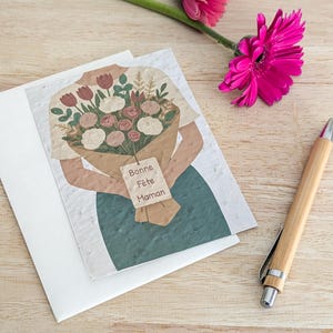 Carte à Planter "Bonne fête maman" - Carte en Papier ensemencé - illustration bouquet de fleurs - Cadeau Fête des Mères