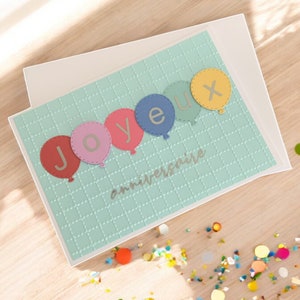 Carte Anniversaire Ballons - Fait Main en Scrapbooking, Joyeuse et Colorée - Design Ballons en Scrapbooking, Parfaite pour une Célébration