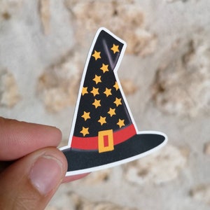 Sticker chapeau étoilés en vinyle | Sticker original et durable | Autocollant Halloween