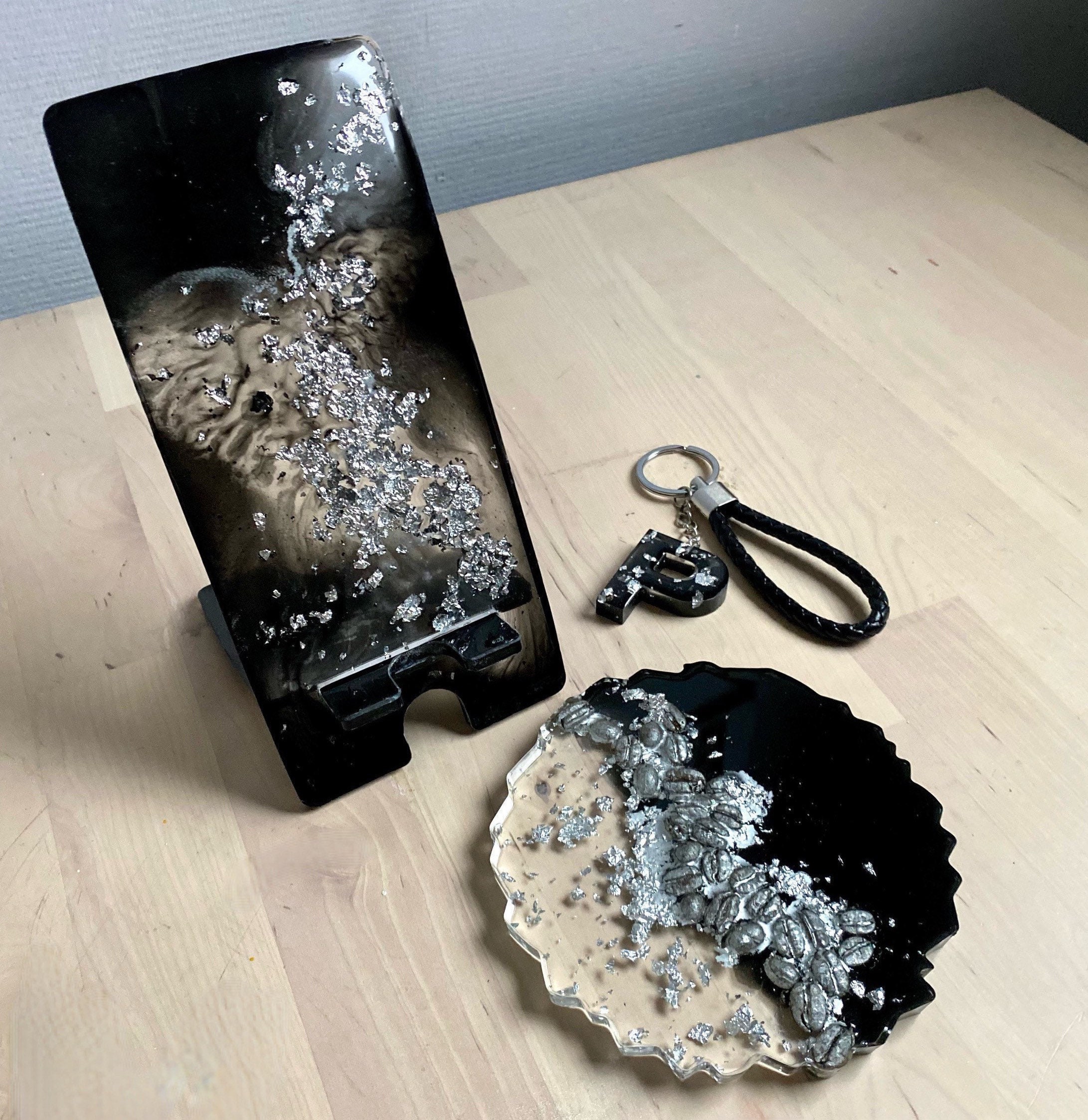 Paquet de Cadeaux en Résine 3 Pièces Noir et Argent