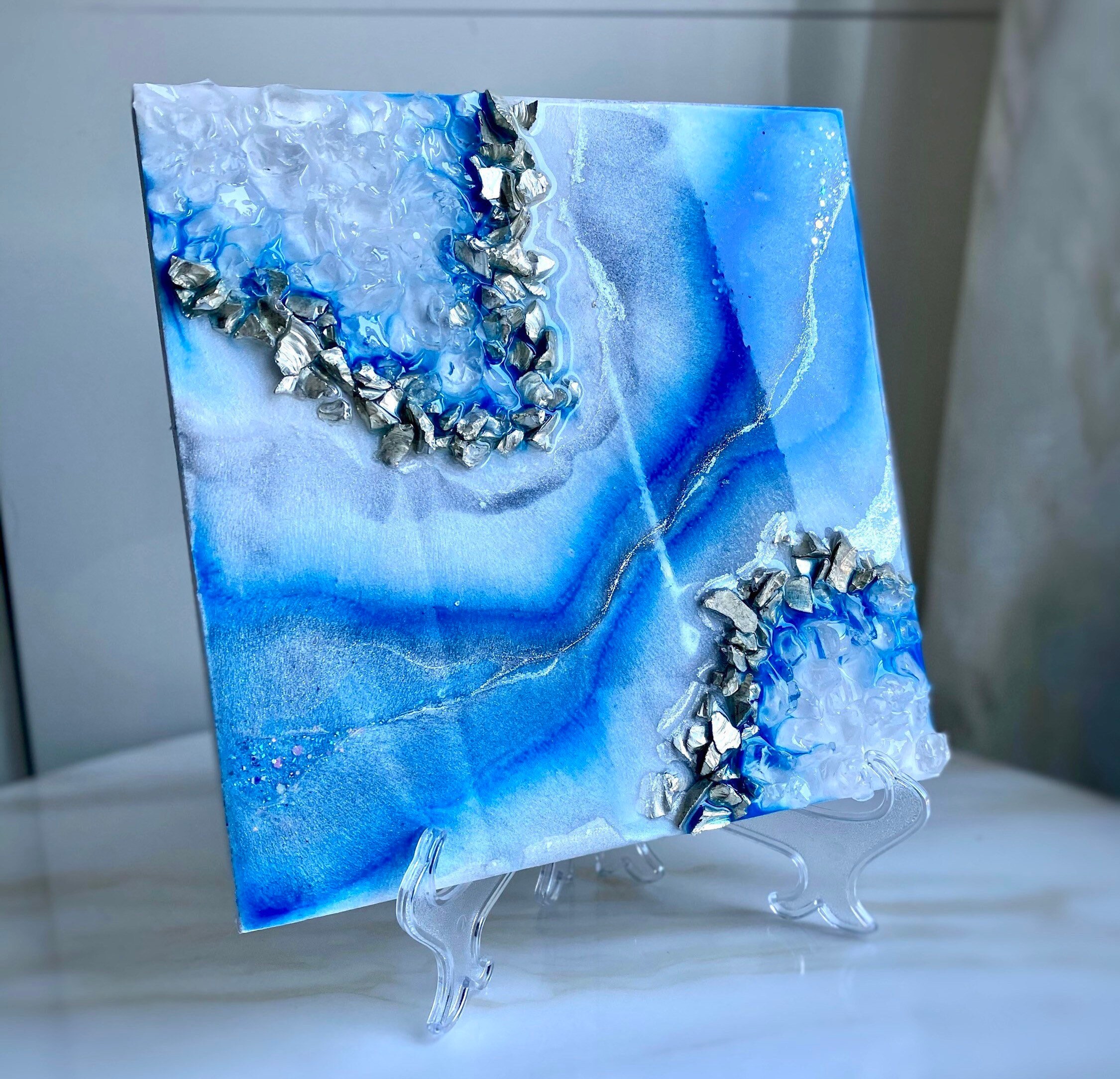 Mini Géode Bleue Art avec Cristaux