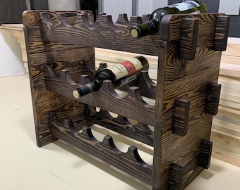 Rustic Wooden Wine Rack, Collapsible Wine Storage Shelf