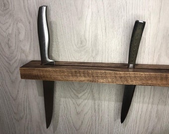 Estante rústico para cuchillos de madera de roble, para guardar cuchillos de cocina (48 x 6,35 x 5 cm)