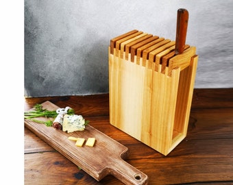 Ceppo portacoltelli in legno di quercia rustico: contenitore personalizzato per coltelli da cucina