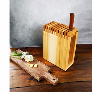 Wood oak knife block Wooden knife stand Wooden knife holder Rustic knife display Oak knife rack Custom knife rack Knife storage