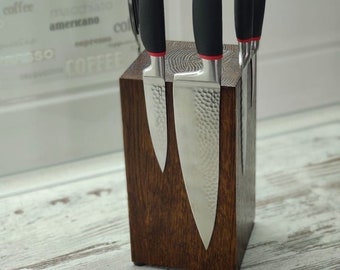 custom magnetic knife block Wooden knife stand Rustic knife block Wood magnet holder Personalized knife holder
