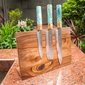 Custom order knife block Oak knife holder Rustic knife block Wooden knife stand