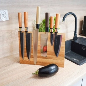 Magnetic knife holder Rustic knife rack Rustic knife block Wooden knife stand Wood magnet holder Custom knife holder