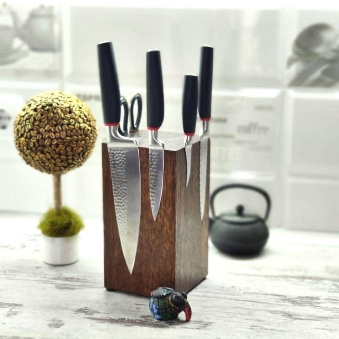 Magnetic Knife Block Wooden Knife Stand Rustic Knife Block Wood