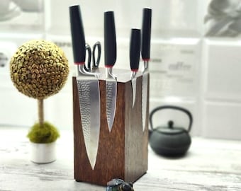 Bloc magnétique pour couteaux, support en bois, bloc rustique, porte-couteaux magnétique en bois, porte-couteaux personnalisé