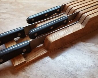 Rustic Oak Wooden Knife Block - Countertop Knife Stand