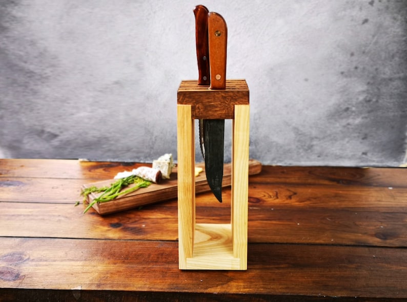 Wood Knife Block Wooden Knife Stand Wooden Knife Holder Rustic Knife