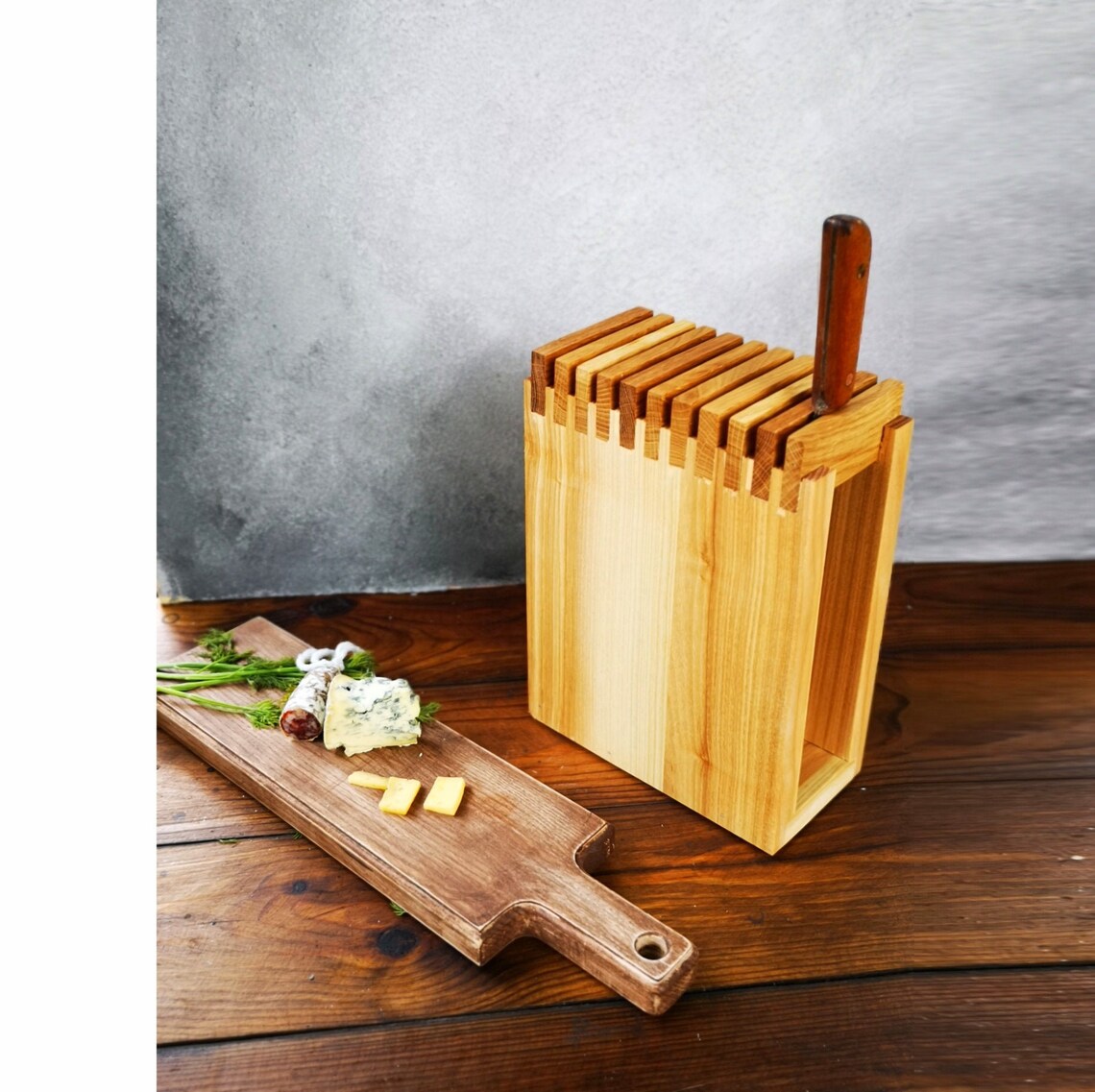 Solid wood knife block Wooden knife stand Wooden knife holder Etsy
