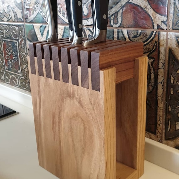 Porta Cuchillos Organizador De Madera Con 15 Ranuras