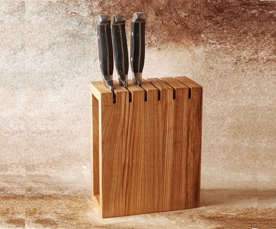 Oak Wood Knife Block Custom Knife Holder Rustic Knife Set Stand