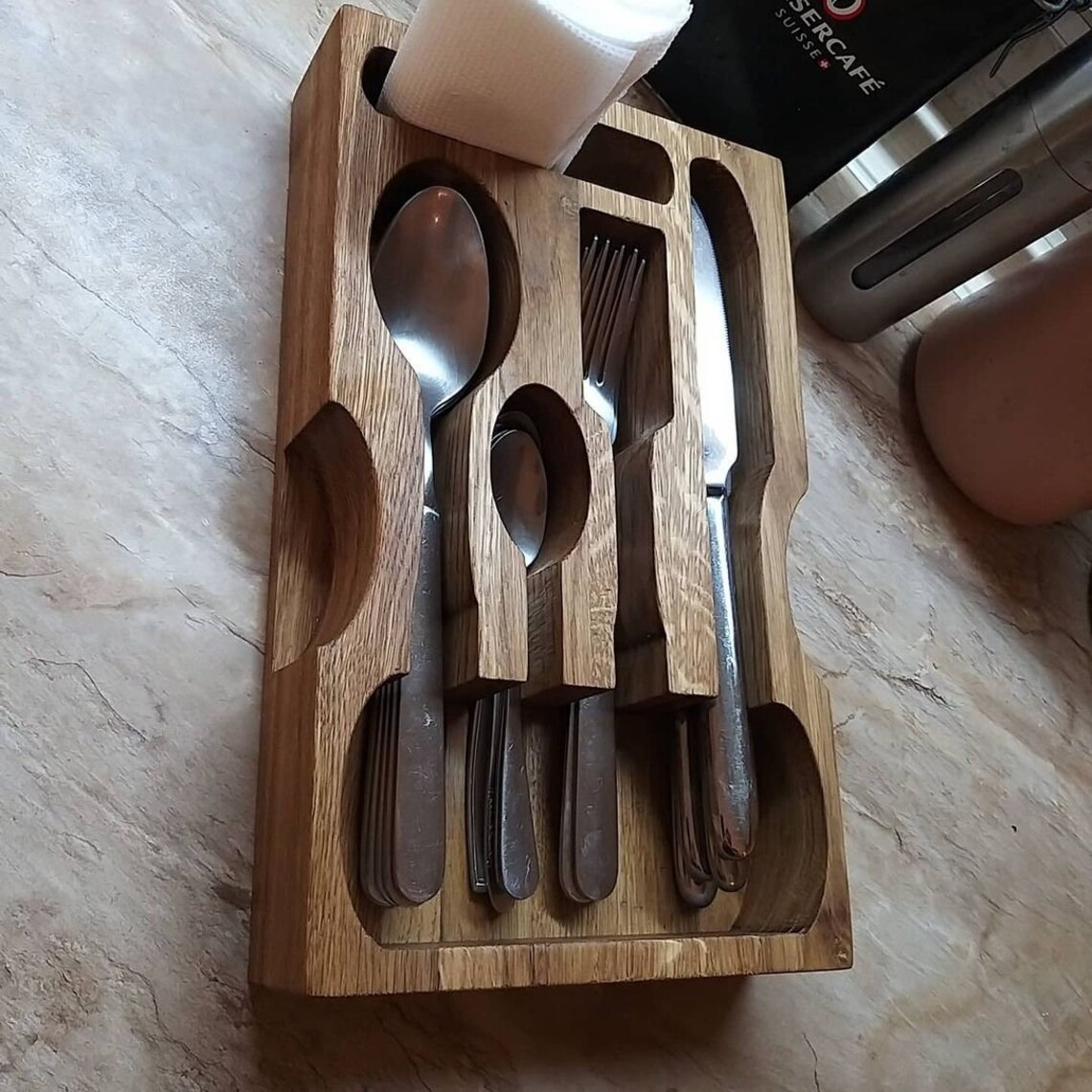Rustic Wooden Kitchen Organizer Utensil Holder Box Wood - Etsy