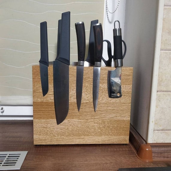 Magnetic Knife Block Without Knives Wooden Knife Stand Rustic Knife Block  Oak Knife Stand Wood Magnet Holder Personalized Knife Holder 