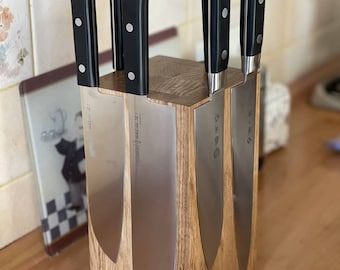 Wood knife holder Wooden knife block Magnet knife stand Rustic knife block  Personalized knife holder